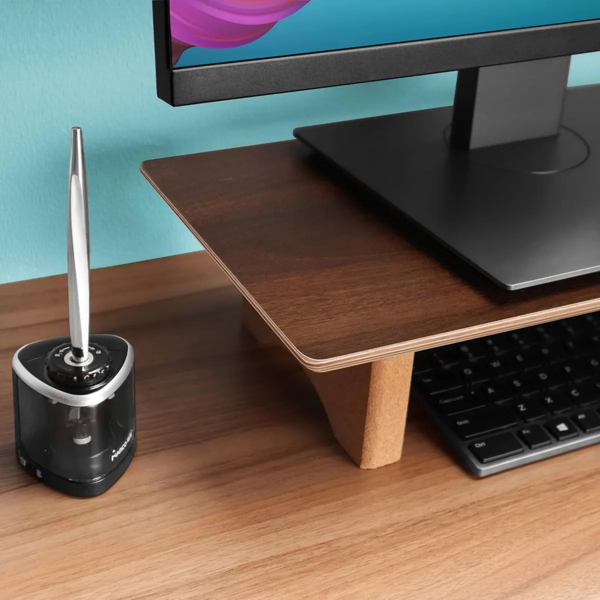 Dual Monitor Stand Riser Wooden Desktop Organizer - Image 4