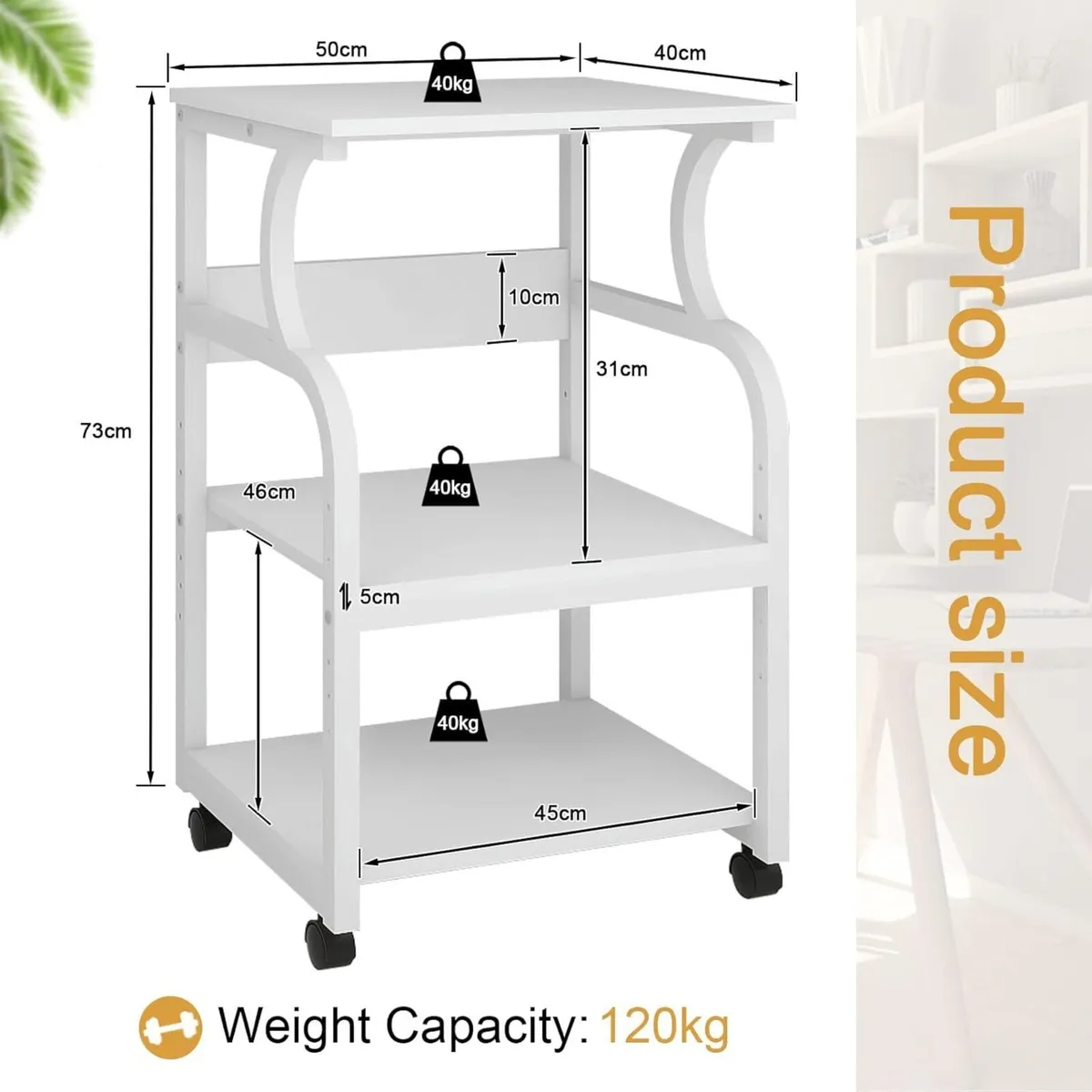 50x40x73cm Large Printer Stand Table Storage Unit - Image 3