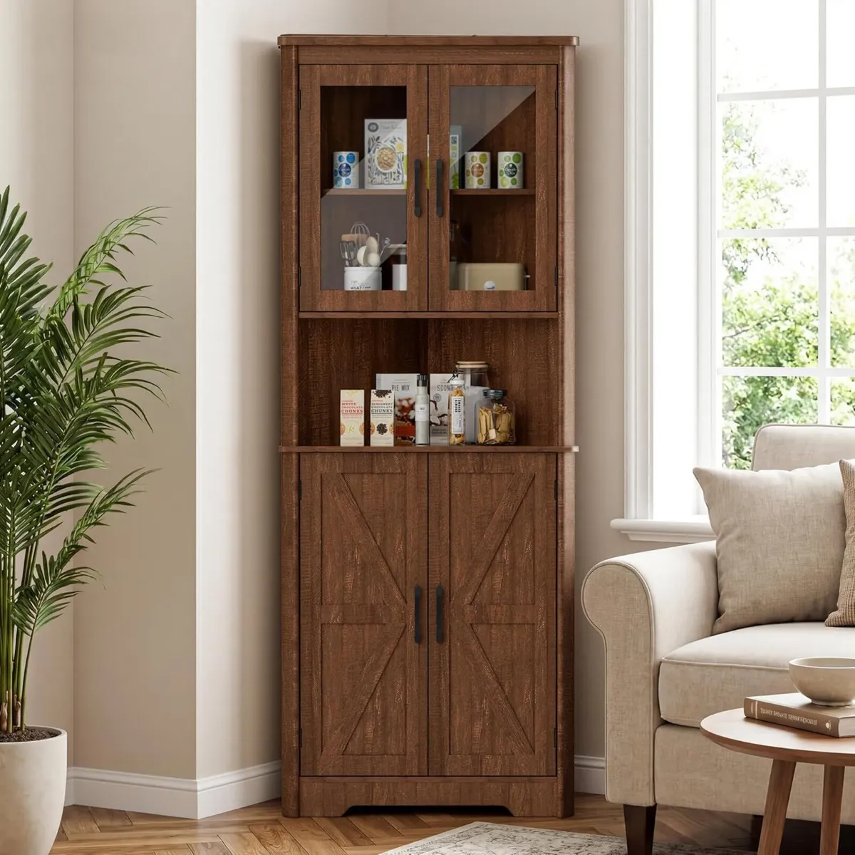 Tall Corner Storage Cabinet with Barn Doors - Image 1