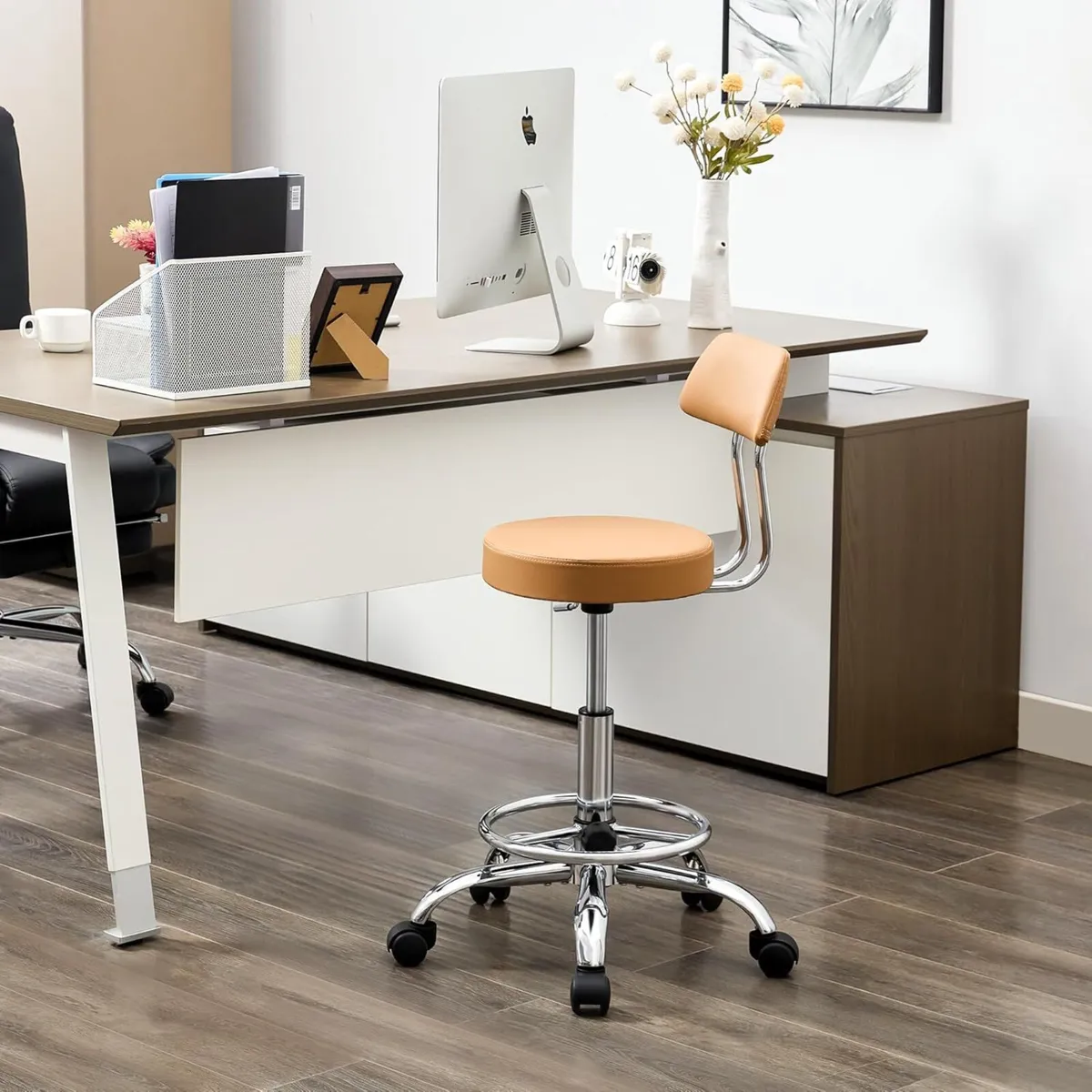 Ergonomic Rolling Office Stool Chair with - Image 1
