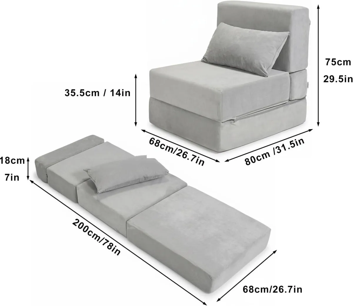 Folding Sofa Bed Chair - Sleeper with Pillow - Image 2