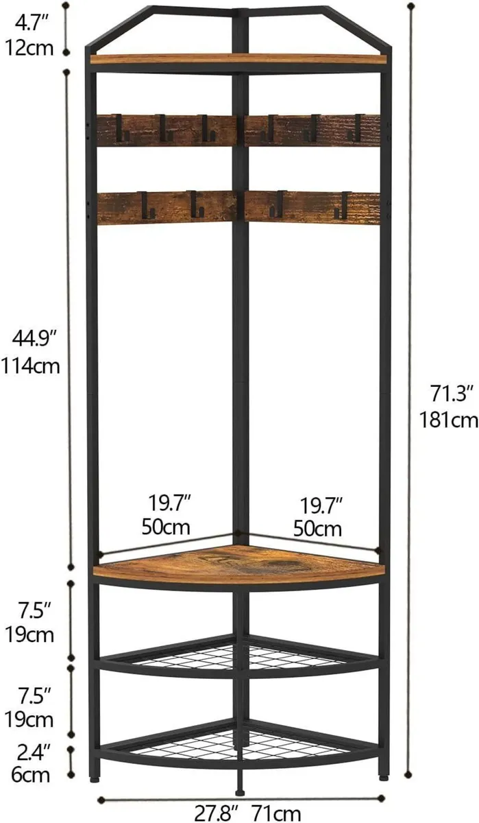 Corner Hall Tree with Shoe Bench 4-Tier Industrial - Image 2