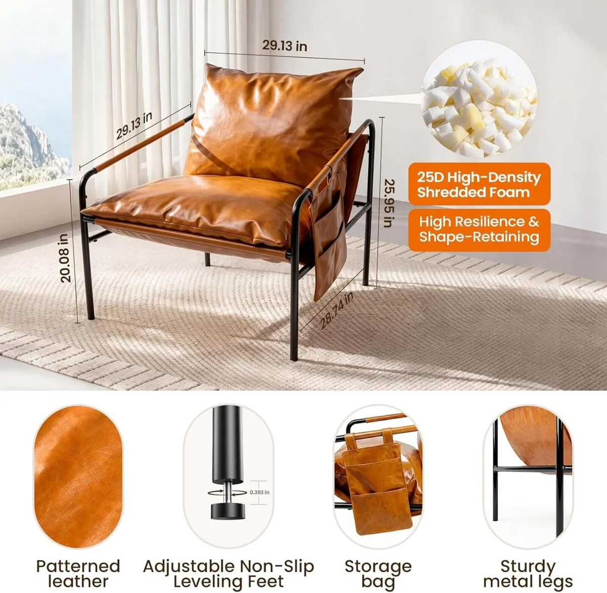 Modern Faux leather Armchair Comfy Accent Chair - Image 2