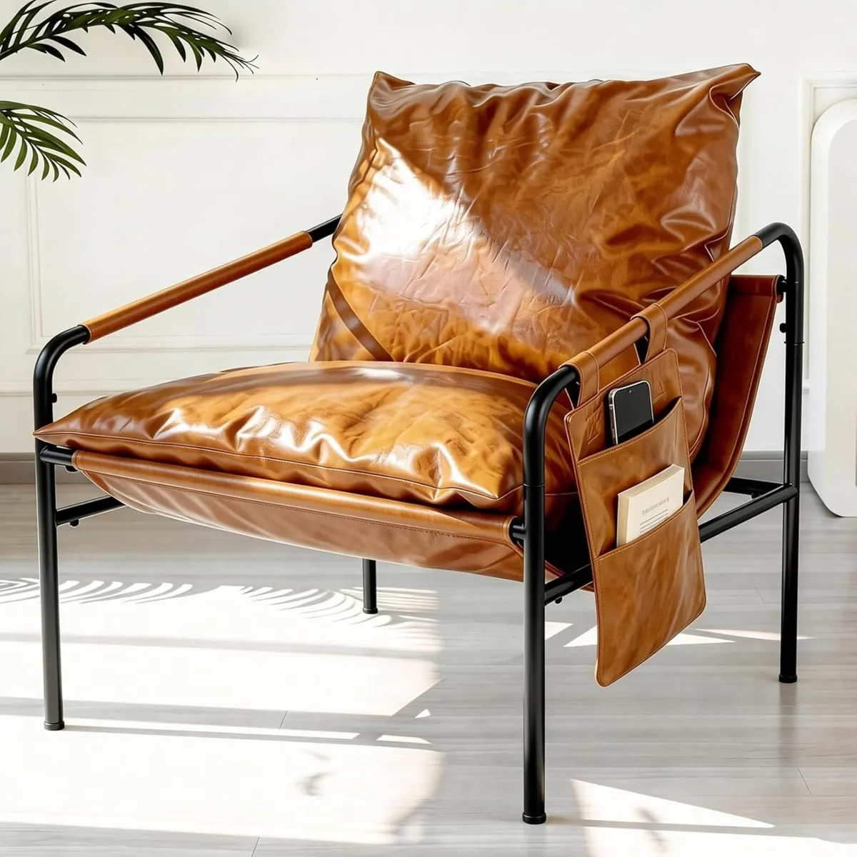 Modern Faux leather Armchair Comfy Accent Chair - Image 1