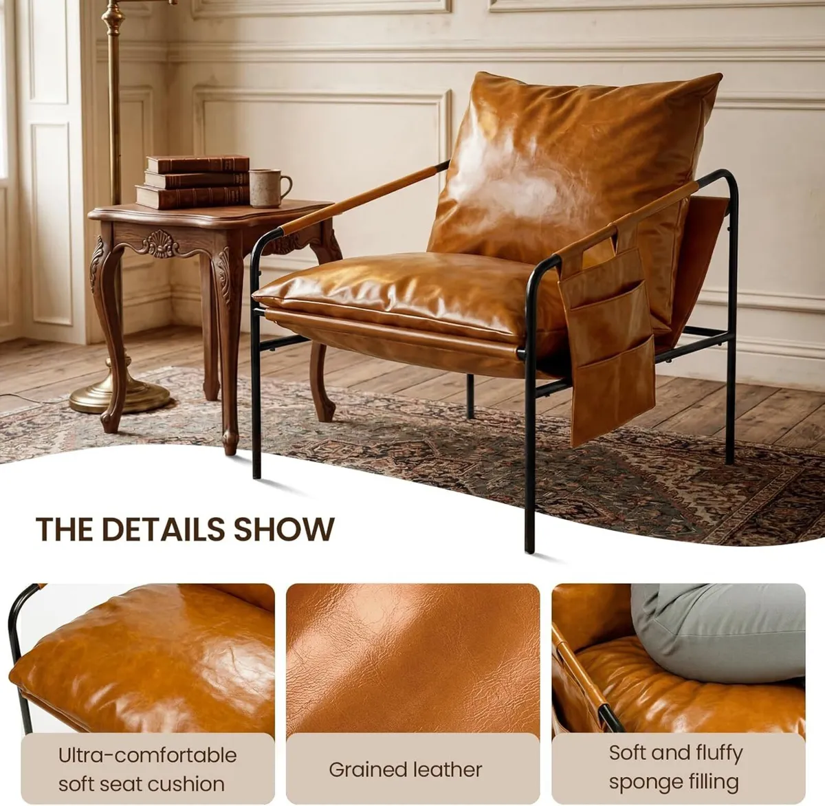 Modern Faux leather Armchair Comfy Accent Chair - Image 4