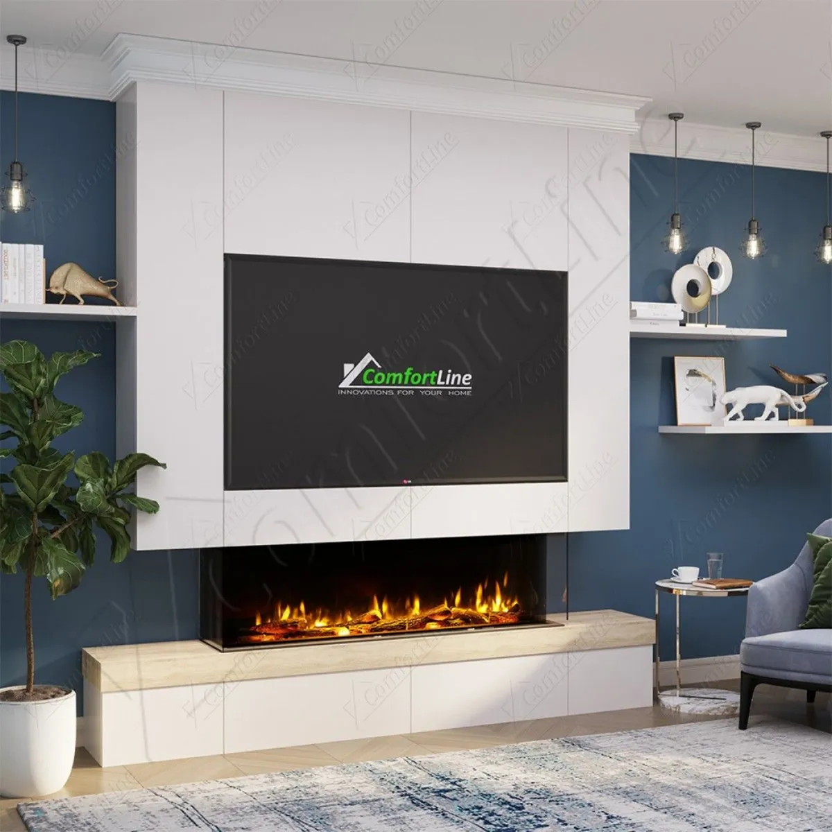 Amber 3-sided electric fire feature wall - Image 1