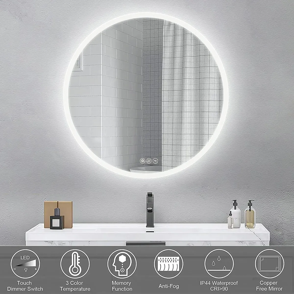 Bathroom LED Mirror Illuminated Circular Anti-Fog - Image 2