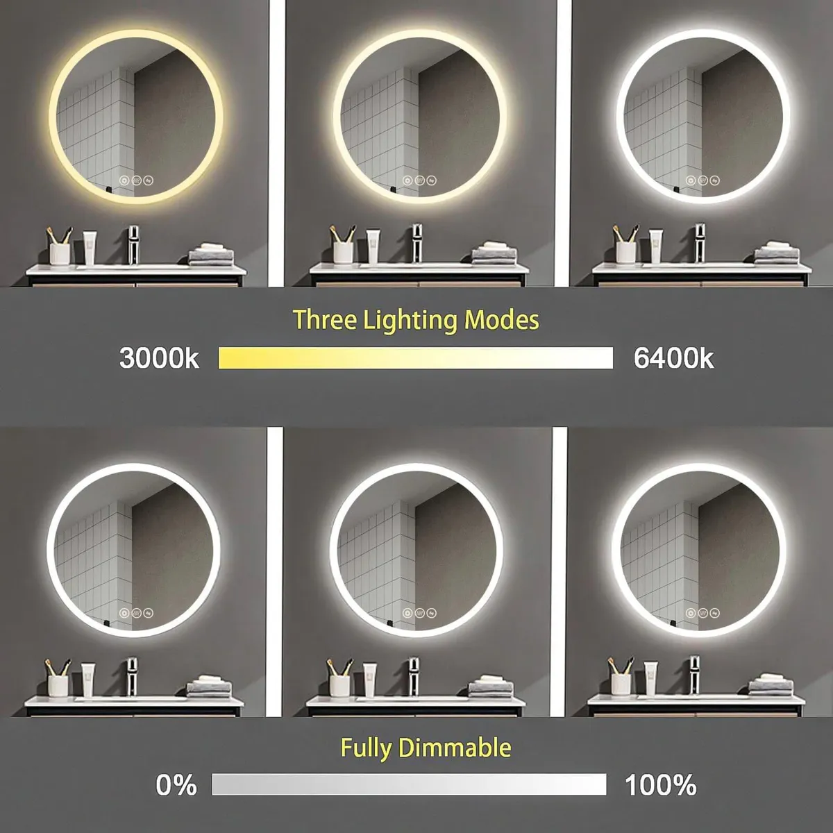 Bathroom LED Mirror Illuminated Circular Anti-Fog - Image 3