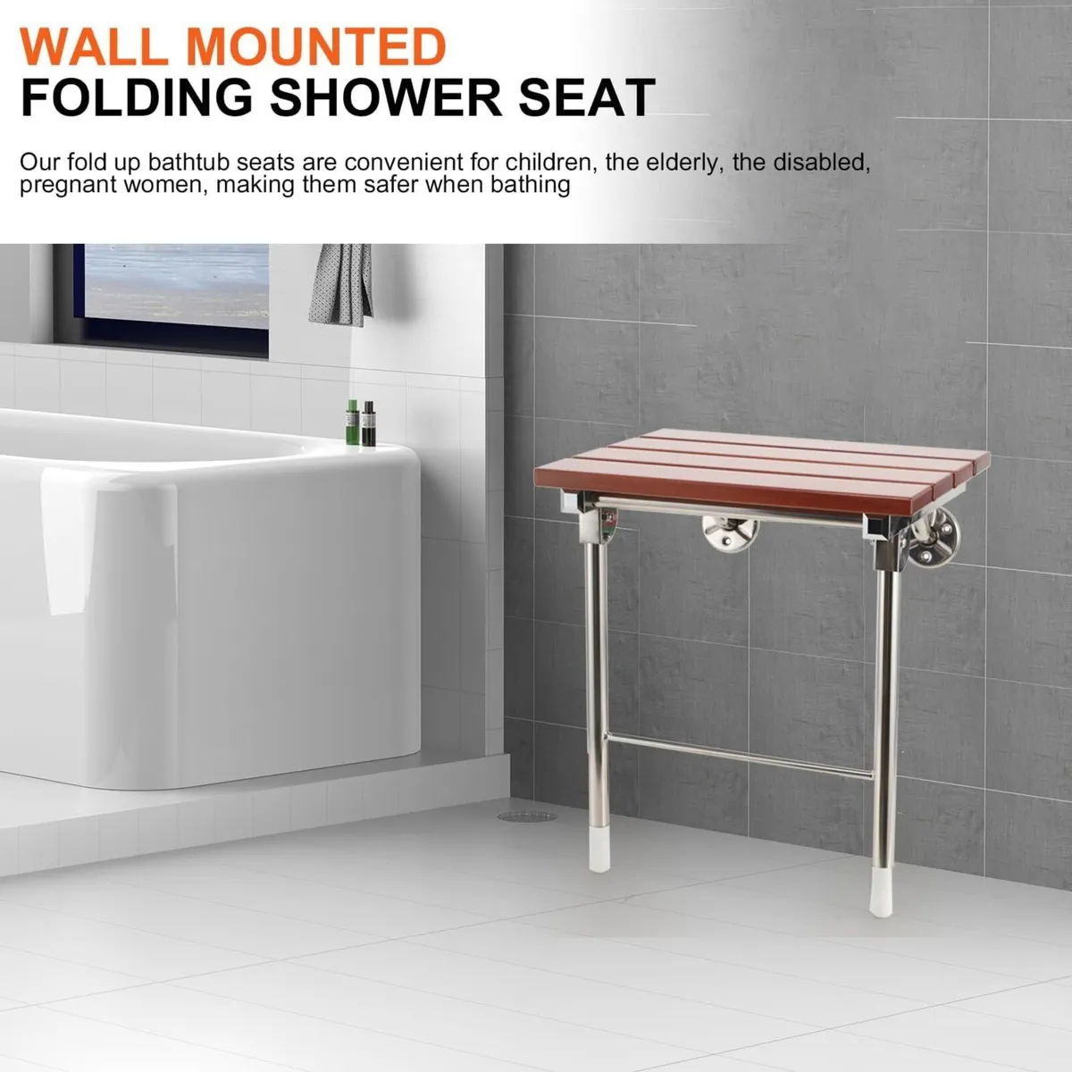 Wall Mounted Folding Shower Seat with Legs Fold - Image 2