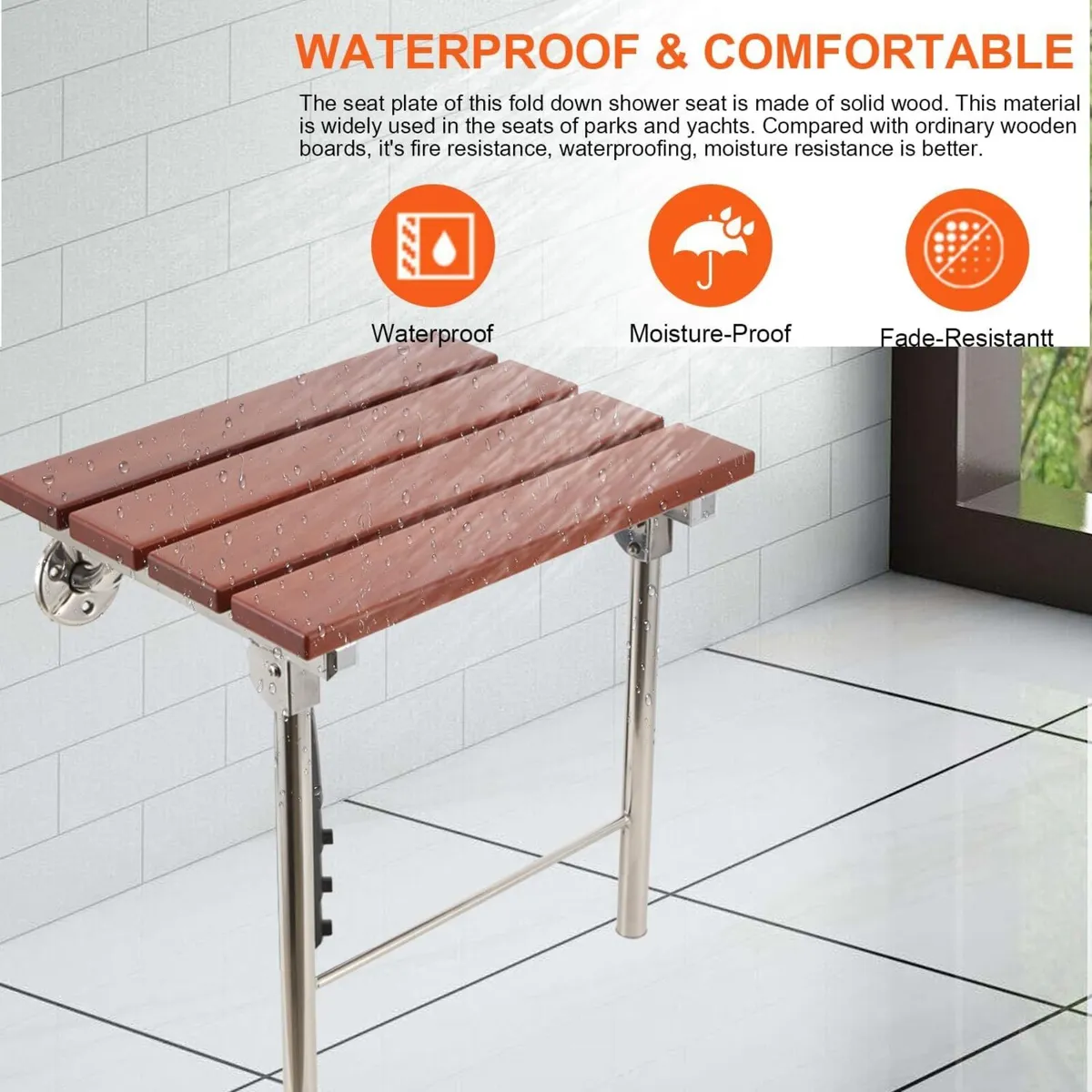 Wall Mounted Folding Shower Seat with Legs Fold - Image 3