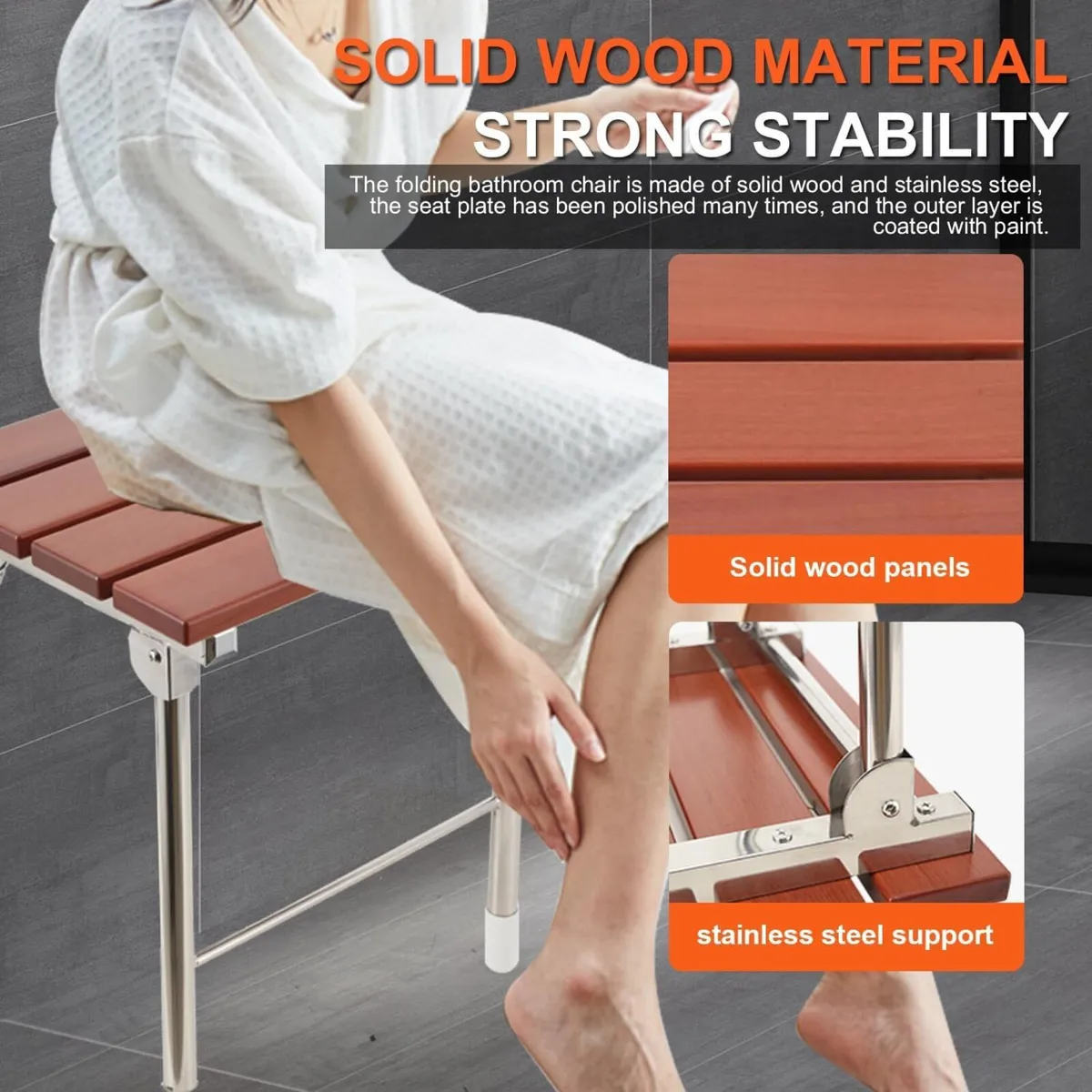 Wall Mounted Folding Shower Seat with Legs Fold - Image 4