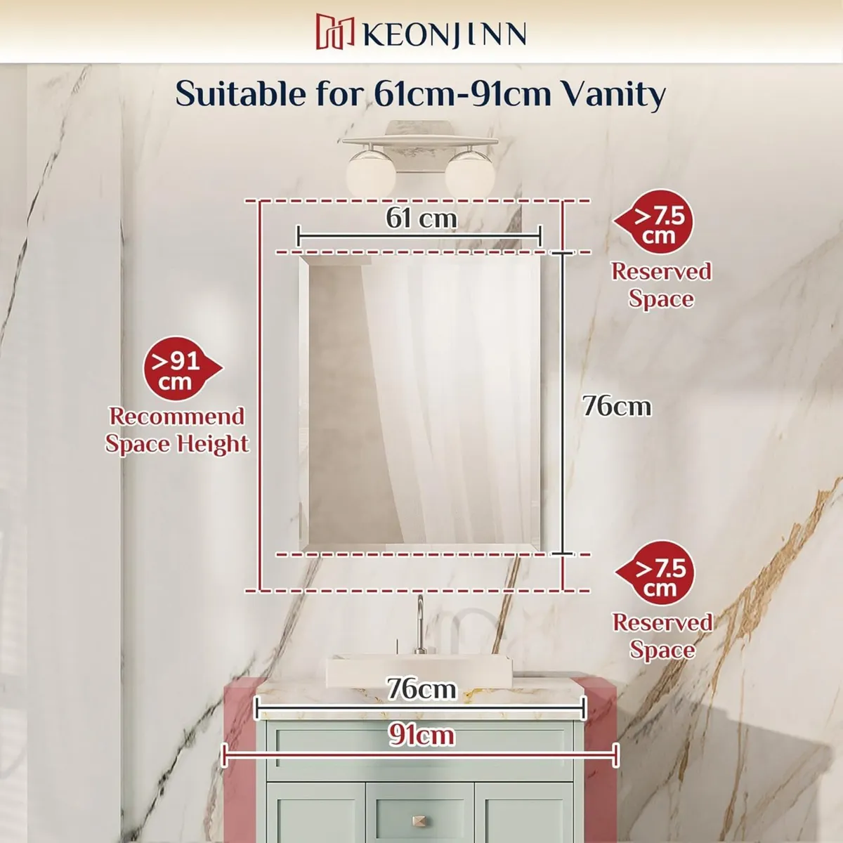 Frameless Bathroom Mirror 60x75cm Wall Mounted - Image 2