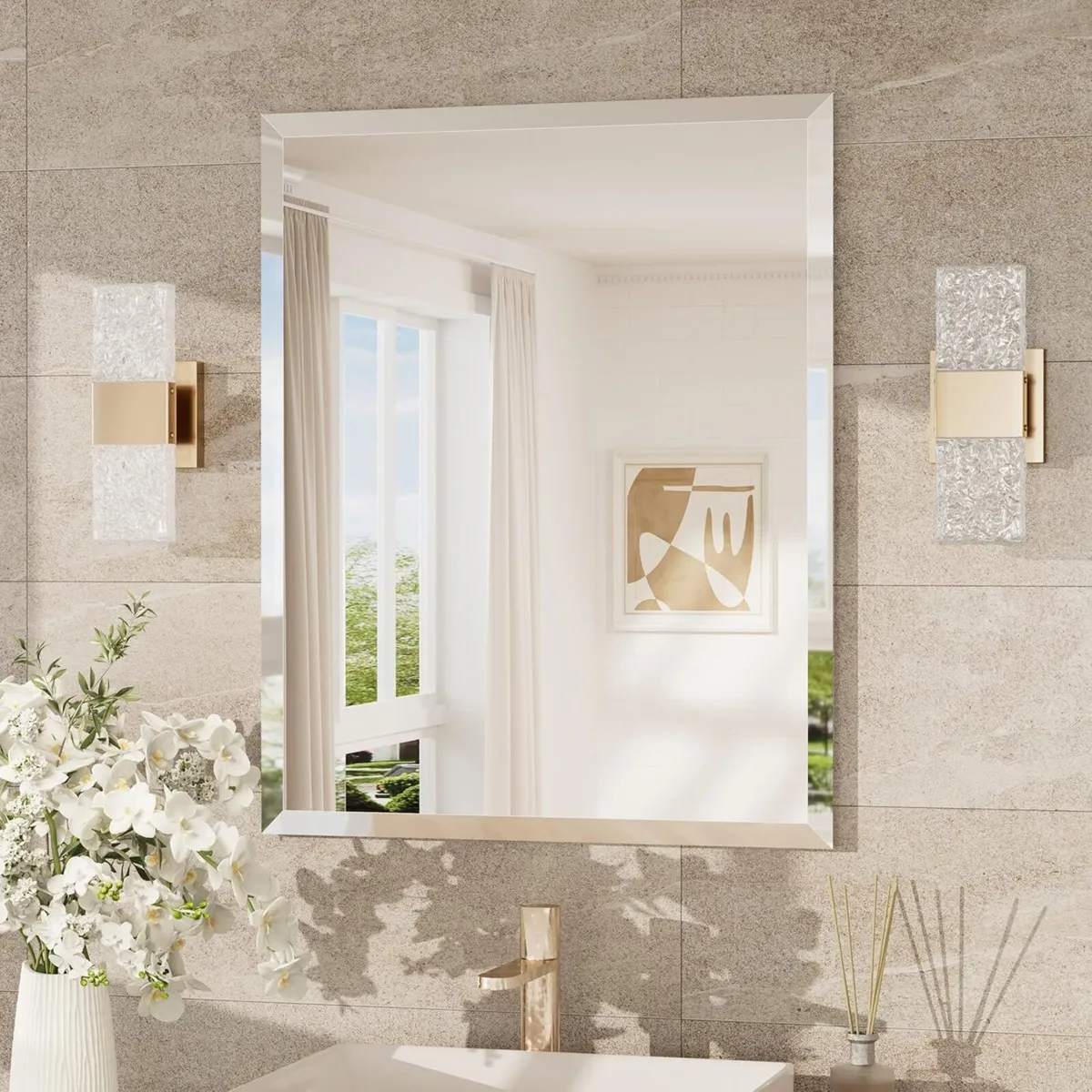 Frameless Bathroom Mirror 60x75cm Wall Mounted - Image 1
