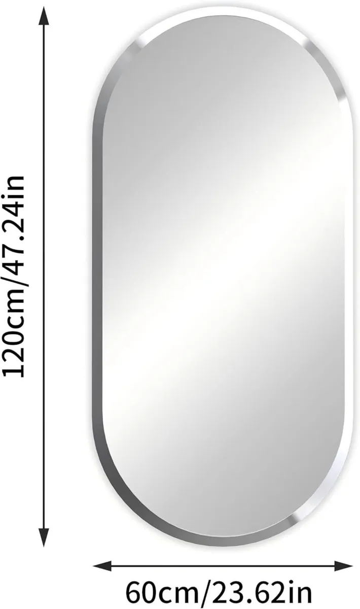 Oblong Wall Mirror Silver Frameless : 60 x 120cm - Image 2