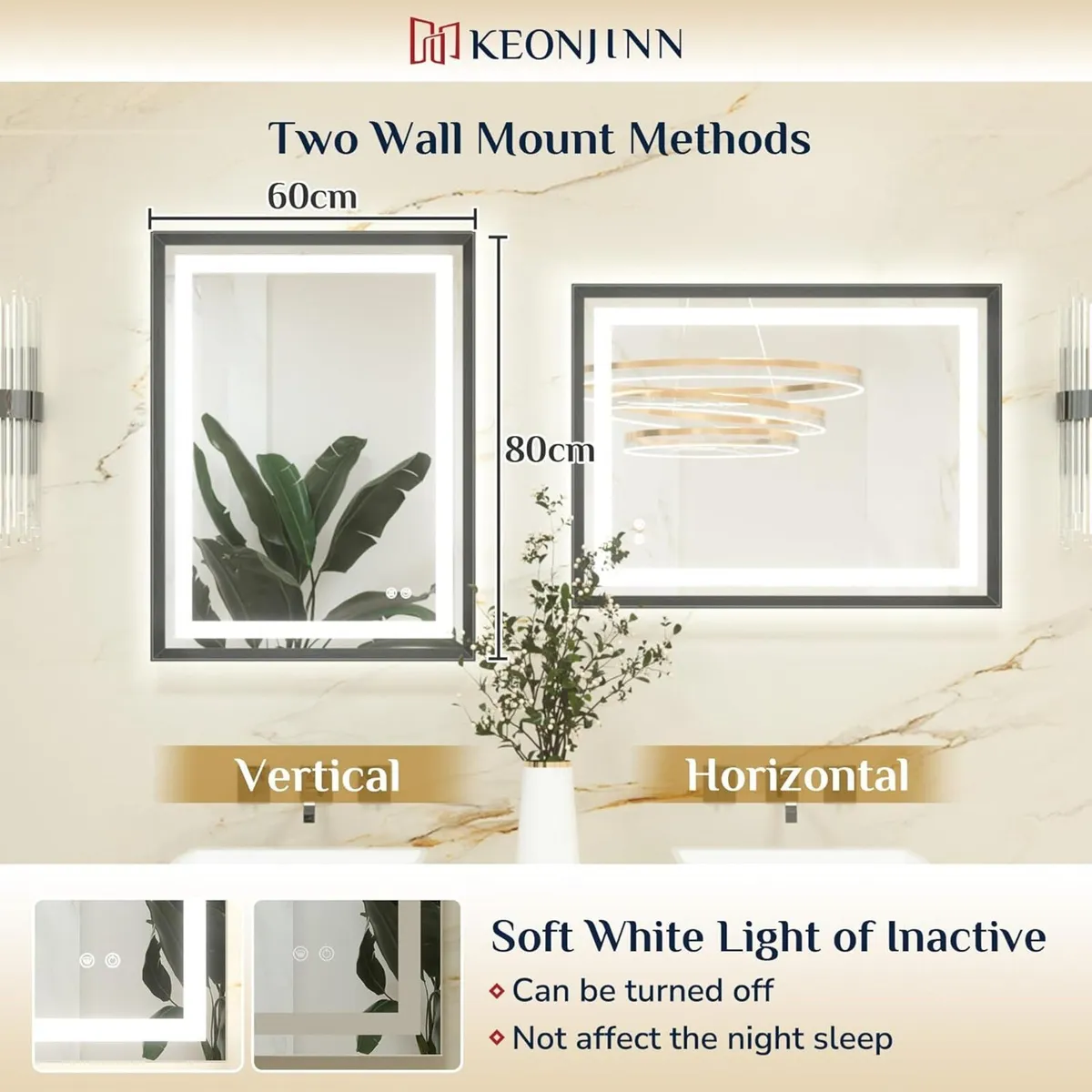 Black Bathroom Mirror with Led Lights 60x80cm - Image 2