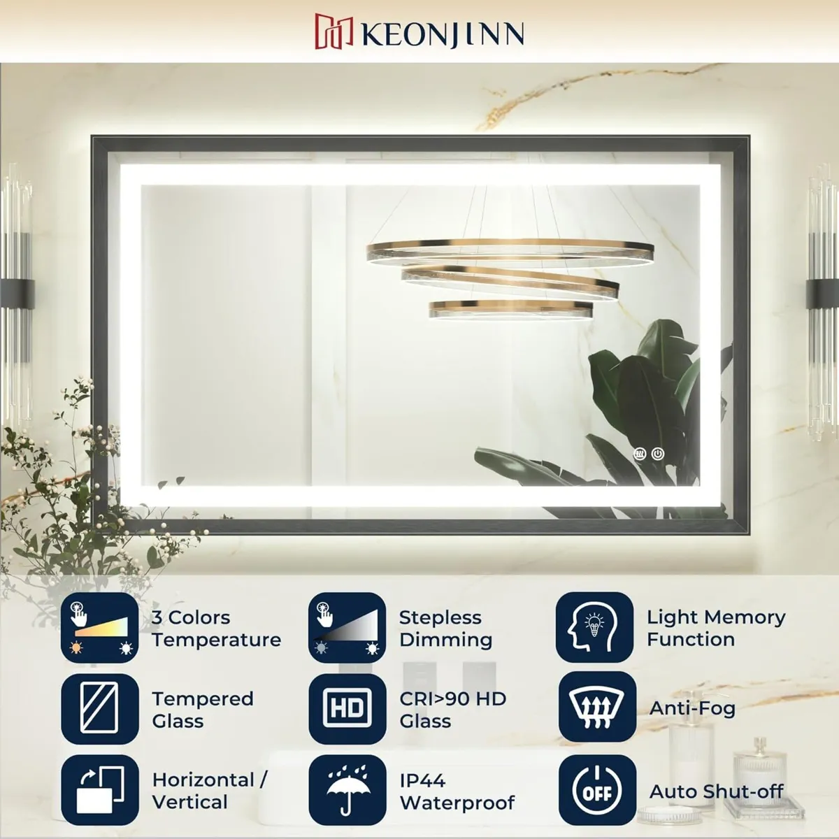 Black Bathroom Mirror with Led Lights 60x80cm - Image 3