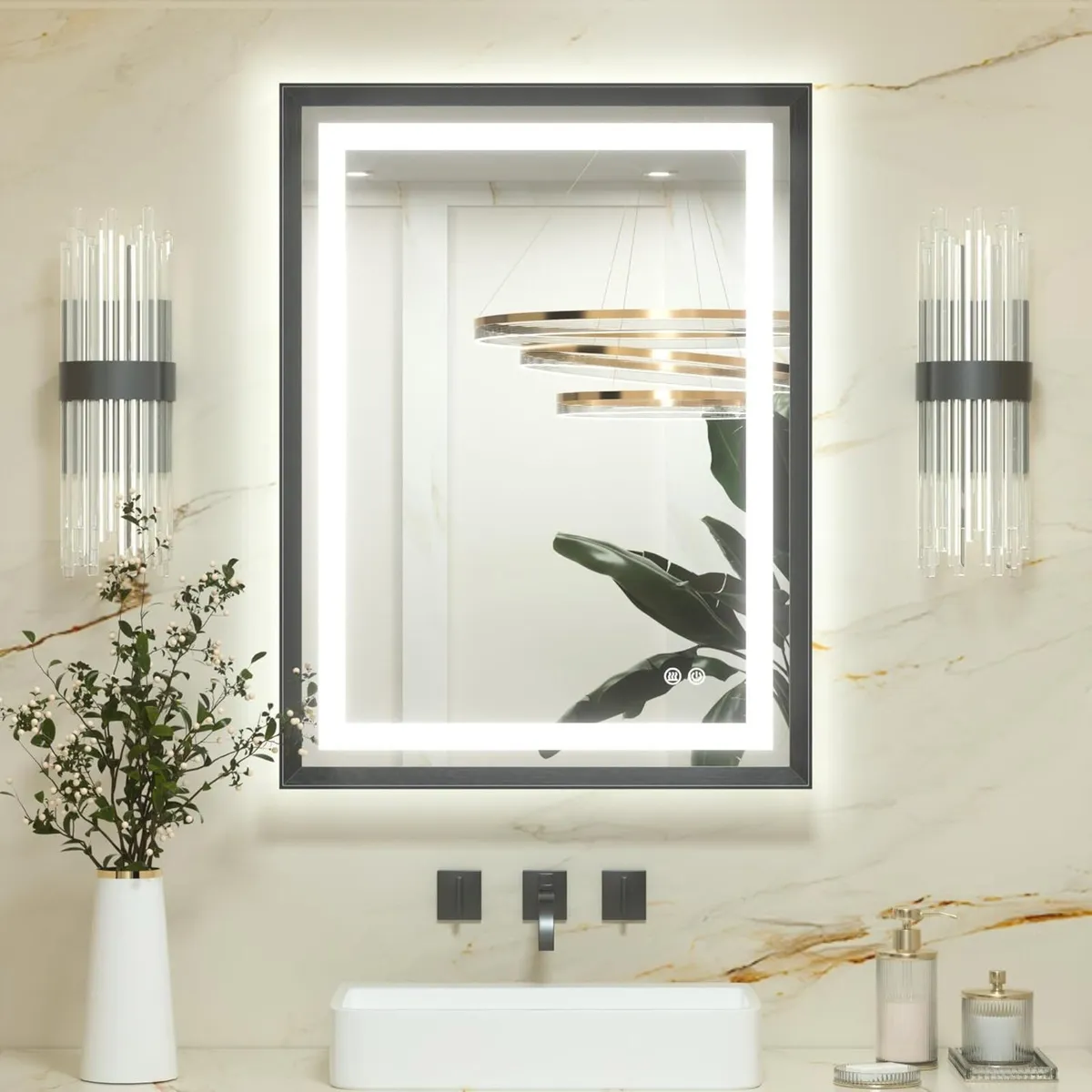 Black Bathroom Mirror with Led Lights 60x80cm - Image 1