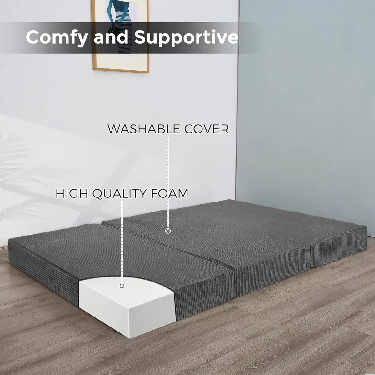 Folding Corduroy Mattress Tri Fold Floor 15cm - Image 2