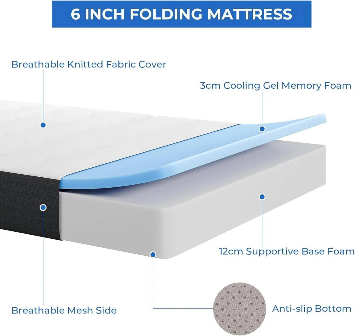 Folding Mattress Small Double 15CM Gel Memory - Image 4