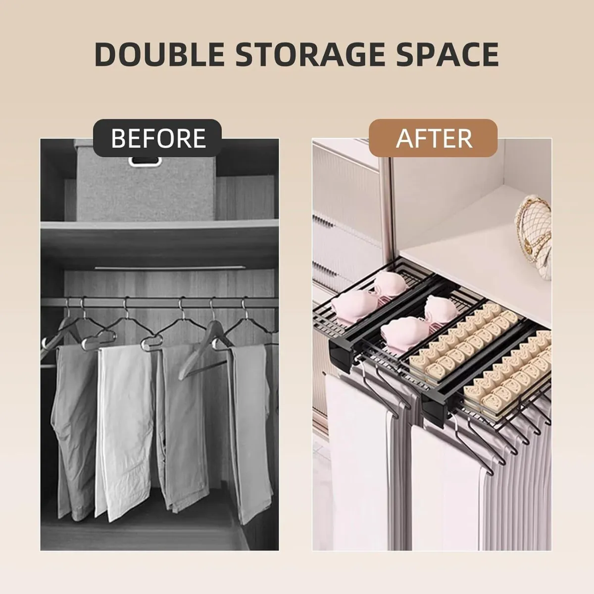 Pull Out Trousers Hanger with Storage Baskets - Image 3