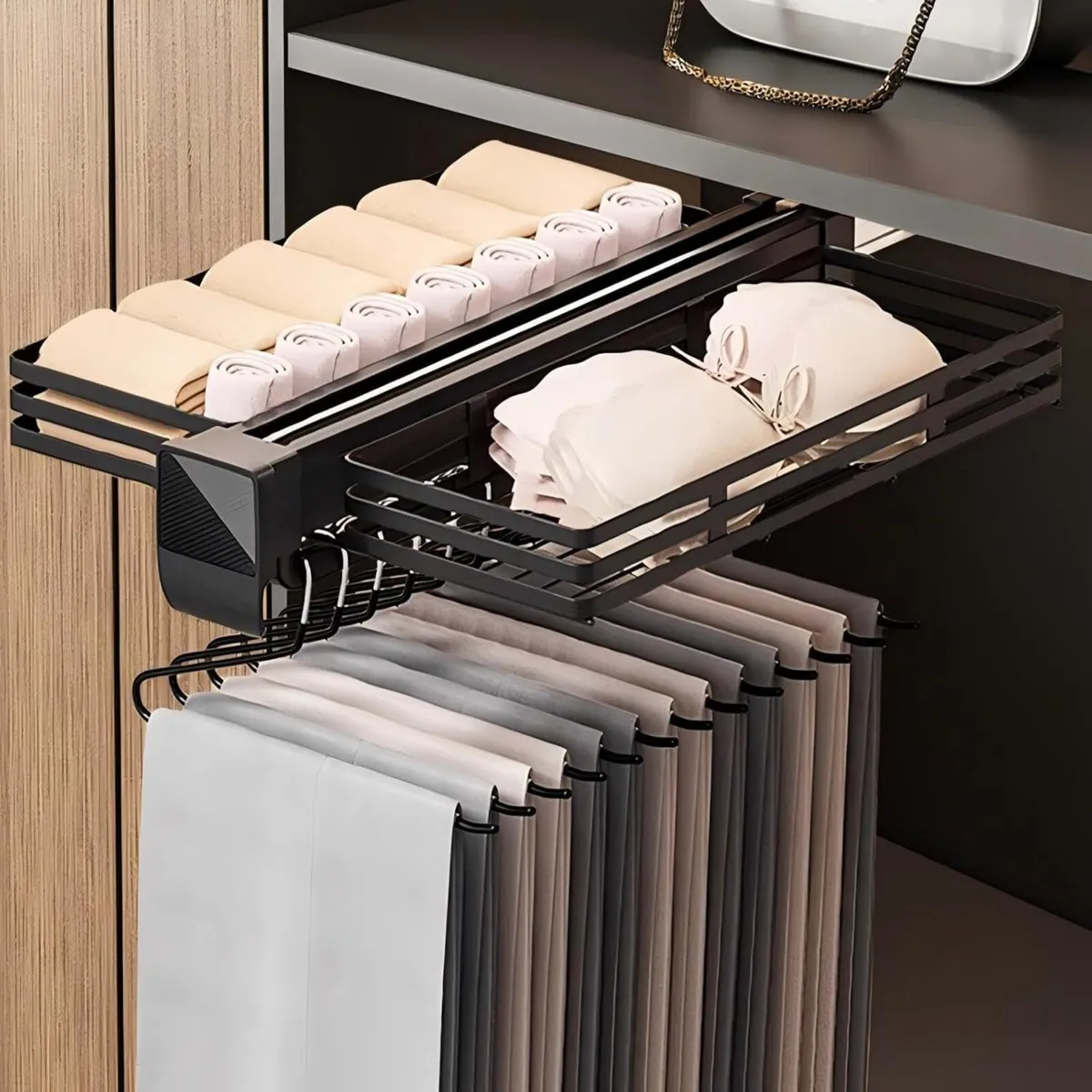 Pull Out Trousers Hanger with Storage Baskets - Image 1