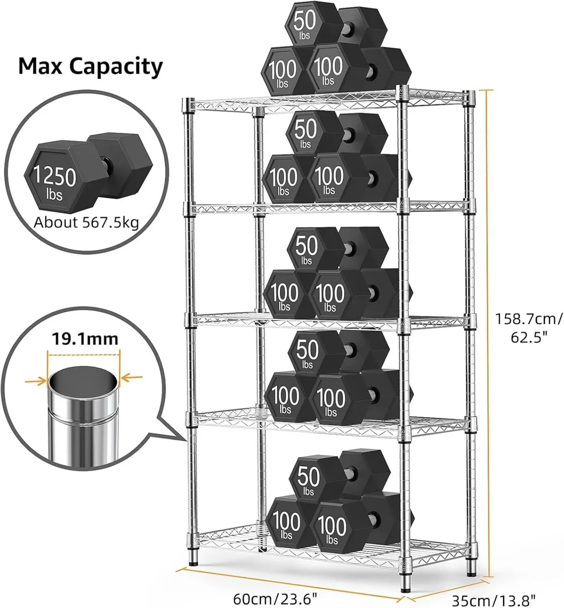 lbs Steel Heavy Duty 5-Tier Utility Shelving Unit - Image 3