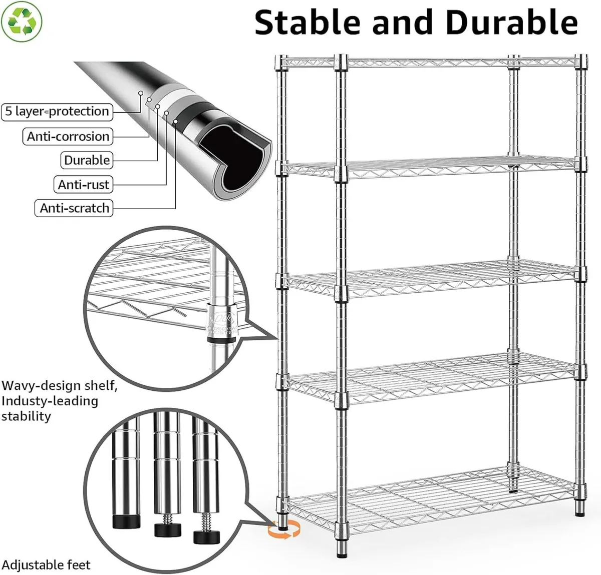 lbs Steel Heavy Duty 5-Tier Utility Shelving Unit - Image 4