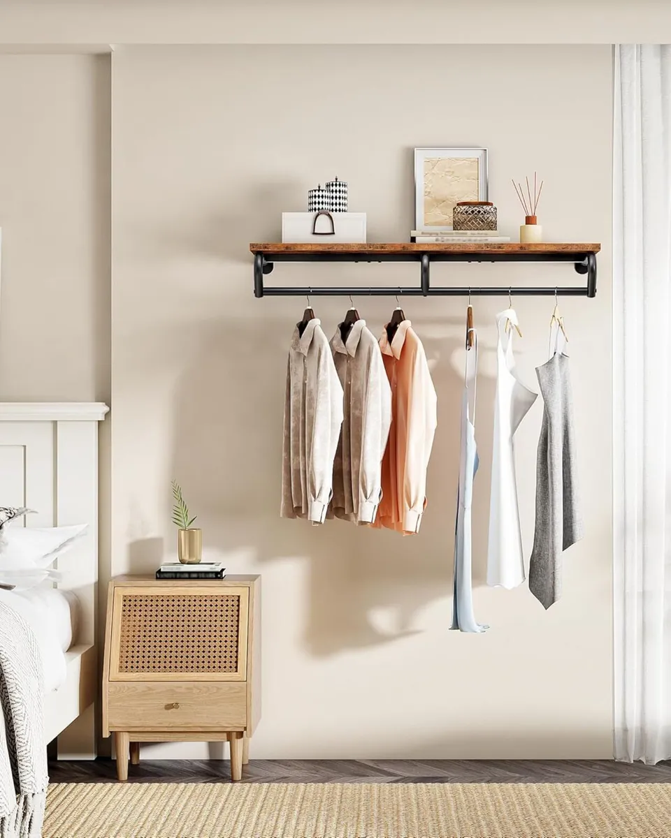 Wall Mounted Clothes Rack Metal Garment with Top - Image 2