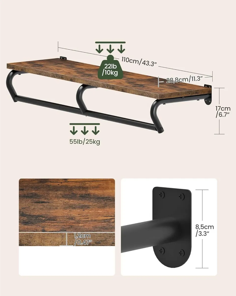 Wall Mounted Clothes Rack Metal Garment with Top - Image 3