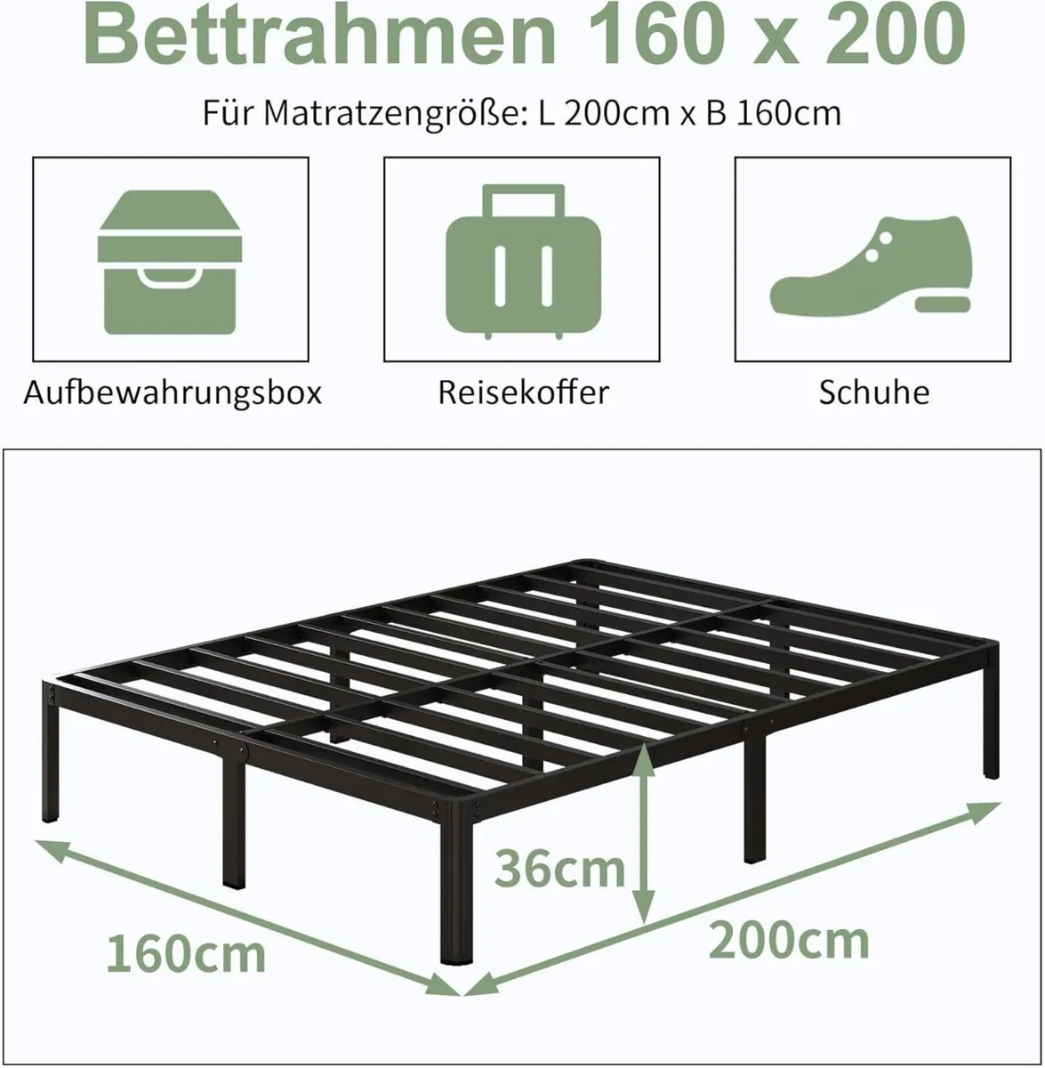 Metal Bed 160 x 200 cm with Round Legs 36 Height - Image 2