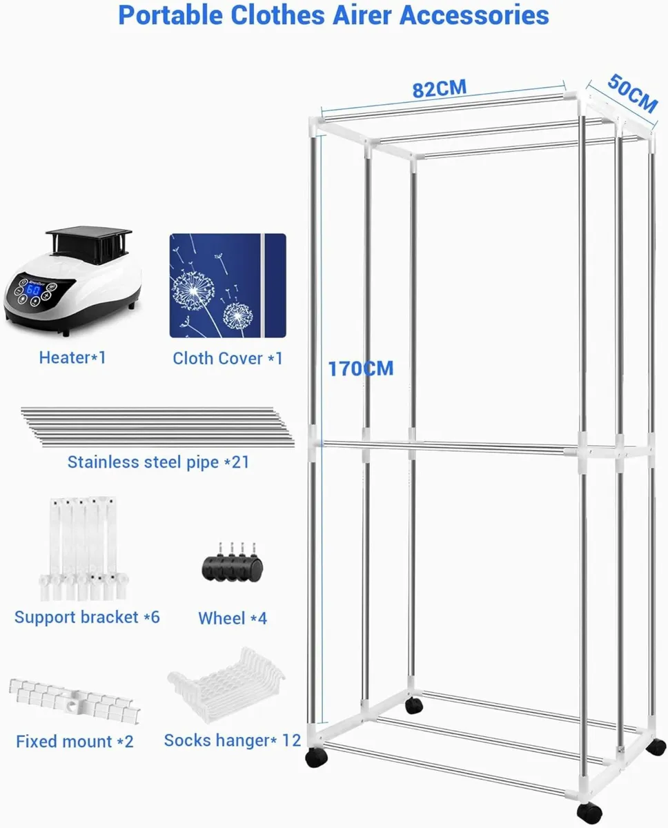Heated Clothes Airer 1500W-1.7 Meters with Cover - Image 2