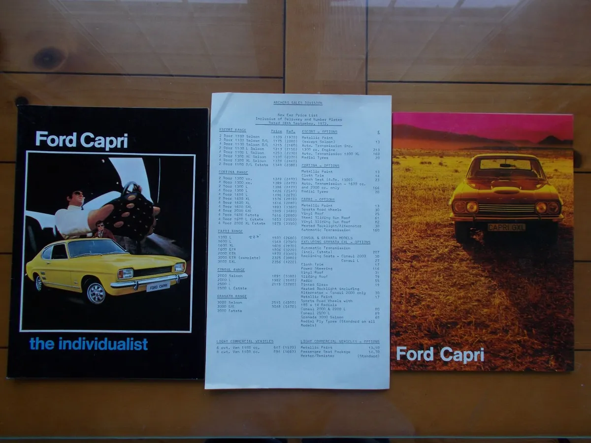 Two Ford Capri Brochures and Price Lists - Image 1
