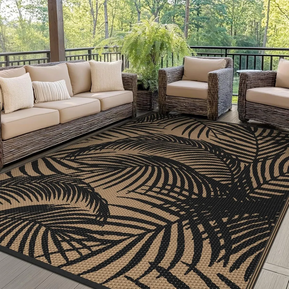 Outdoor Rug 270X360CM Extra Large Botanical Leaf - Image 1