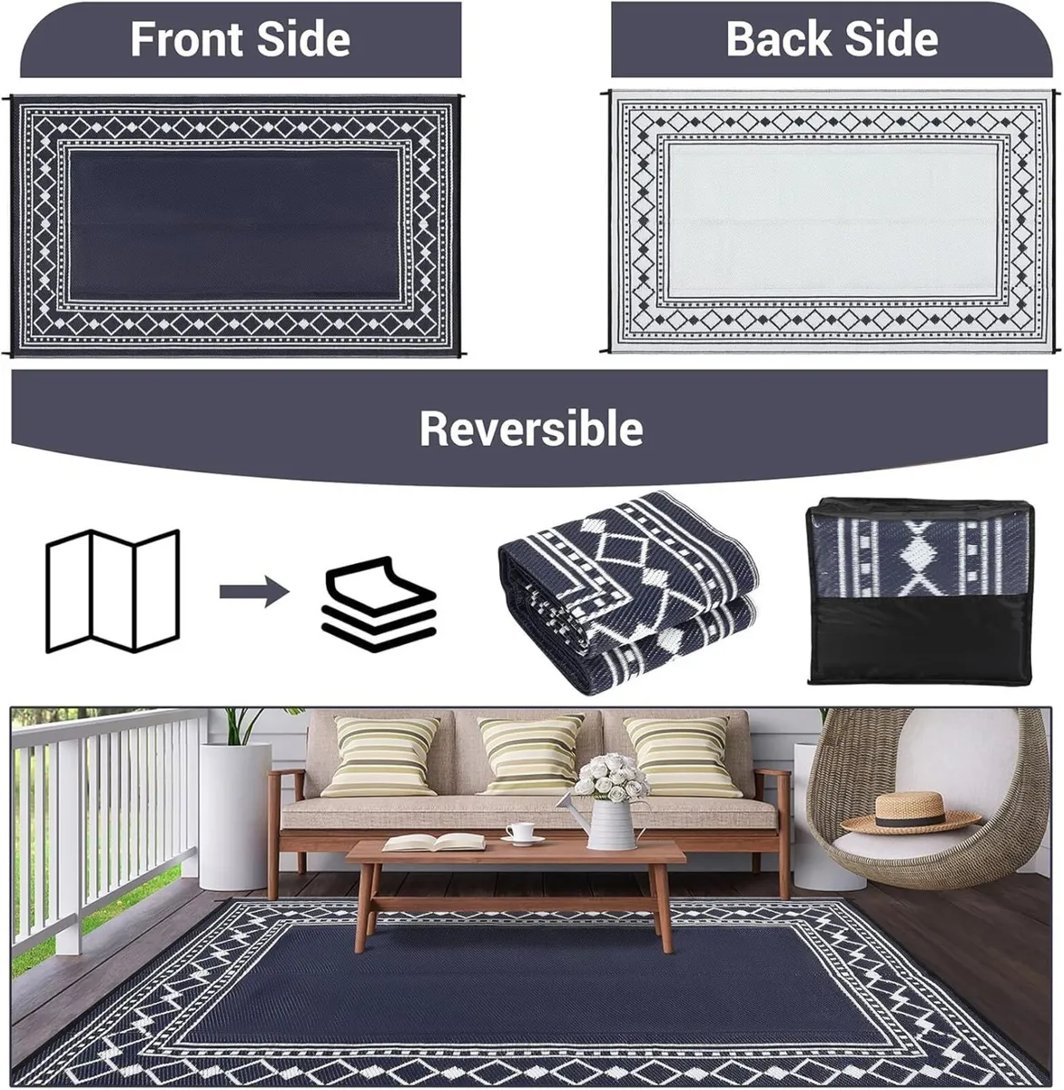 Large Waterproof Outdoor Plastic Straw Rug 270 x - Image 3