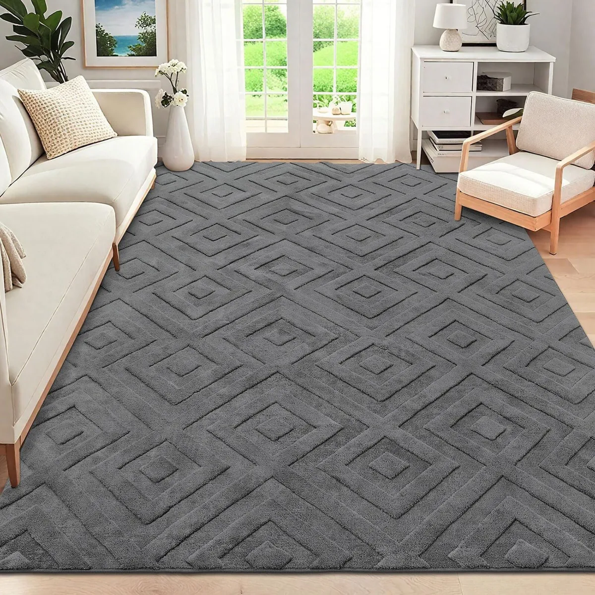 Grey Rugs for Living Room 160x230 cm Large Soft - Image 1