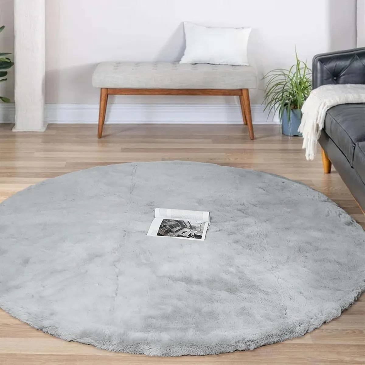 180cm Circle Rug Grey Area Large Fluffy Round - Image 1