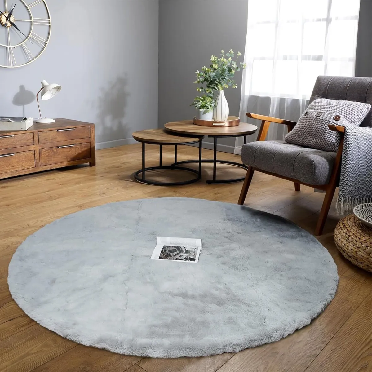 180cm Circle Rug Grey Area Large Fluffy Round - Image 2