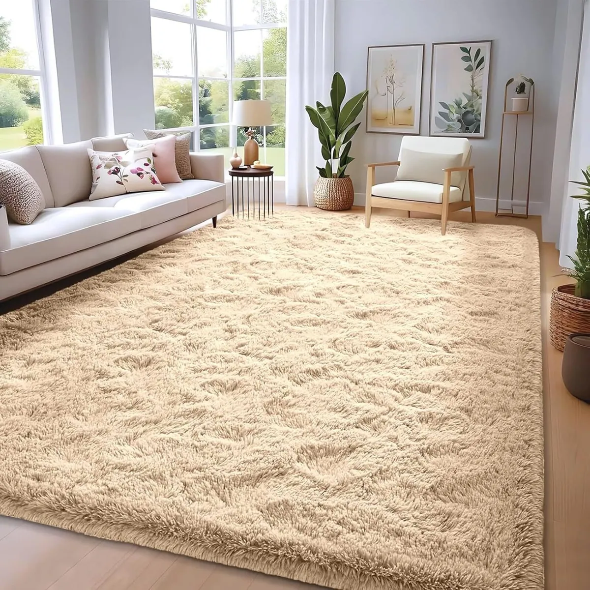 180x270cm Beige Fluffy Rug – Soft Shaggy Area for - Image 1