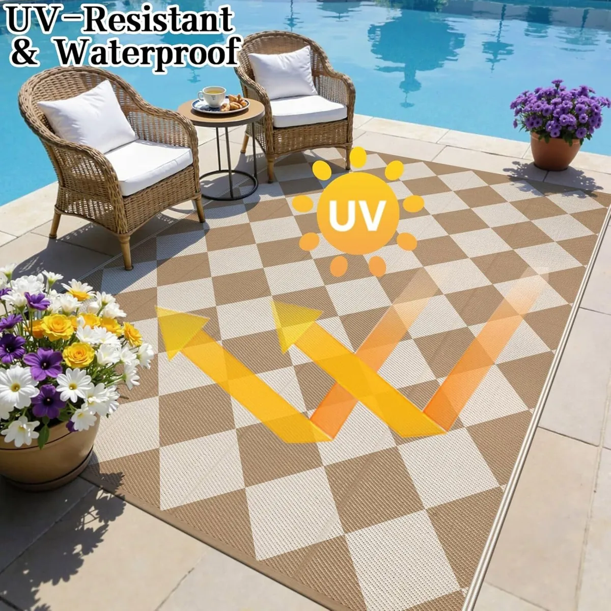 Large Outdoor Rug for Patio Brown 240 x 300 cm - Image 4