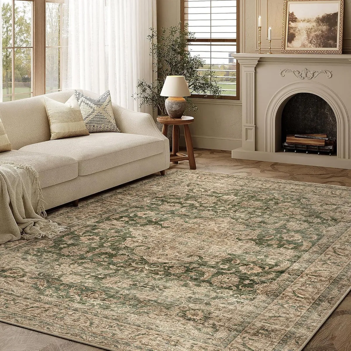 Vintage Rugs Living Room Green Large Area Rug - Image 1