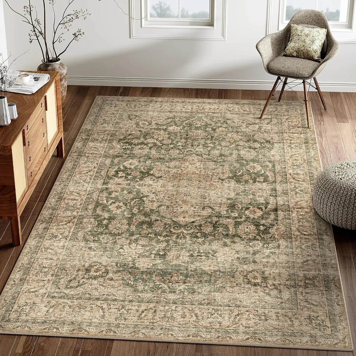 Vintage Rugs Living Room Green Large Area Rug - Image 3