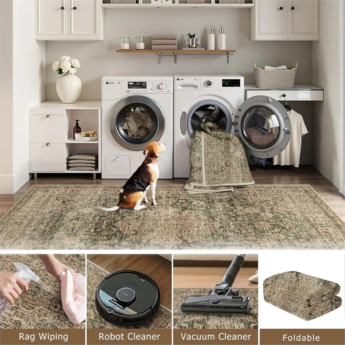 Vintage Rugs Living Room Green Large Area Rug - Image 4