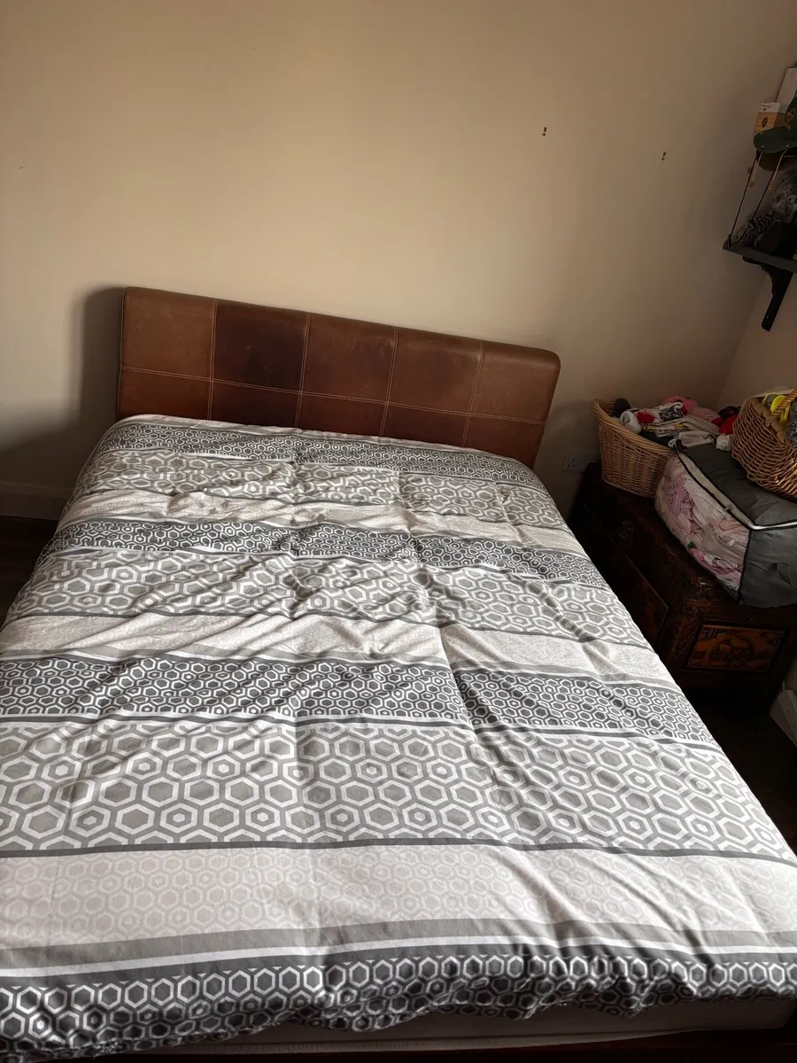 Double bed frame with leather headboard - Image 1