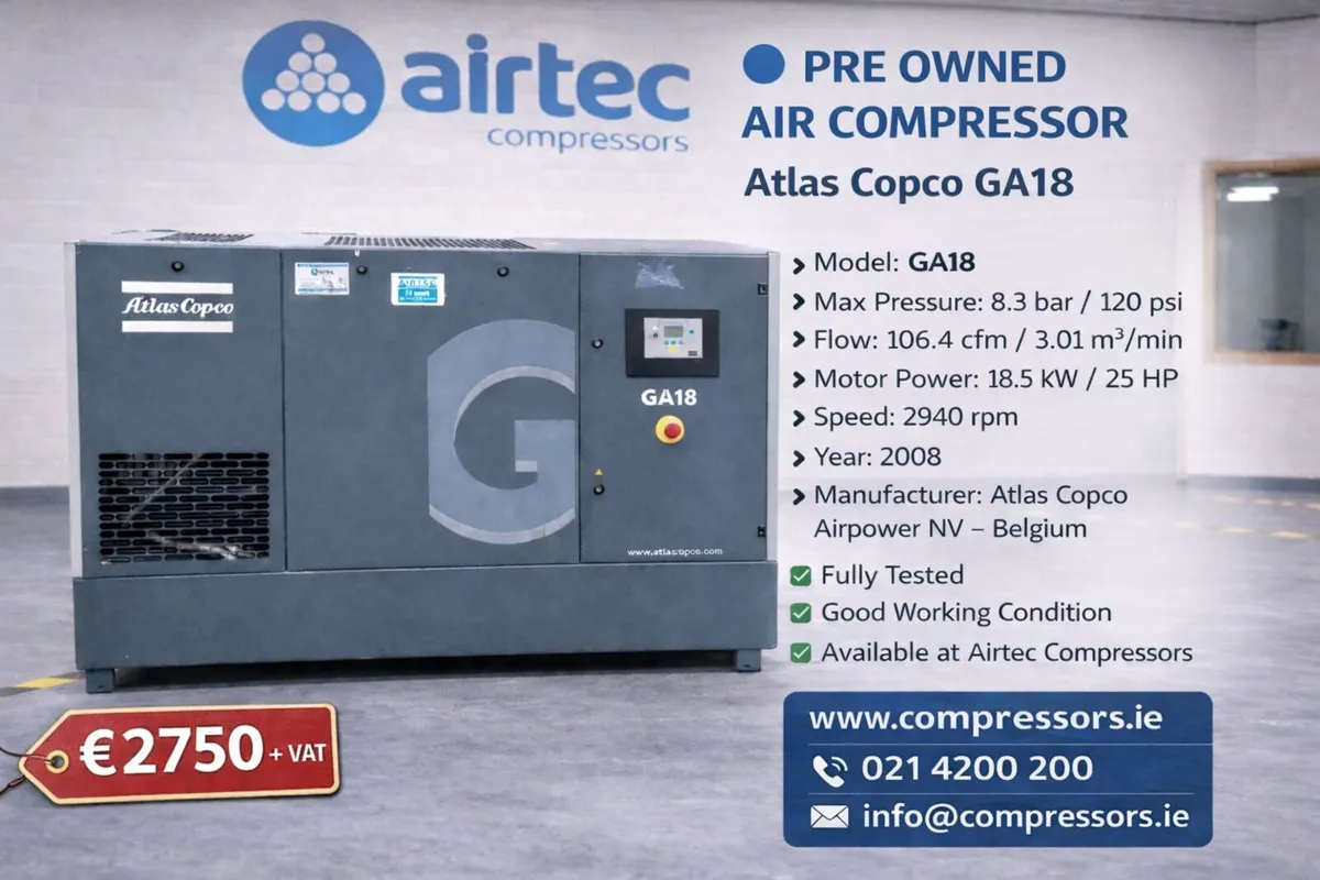 COMPRESSOR PRE-OWNED ATLAS COPCO GA18- IN STOCK - Image 1