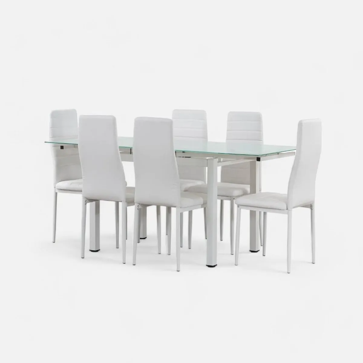 Extendable Glass Dining Table Set 6 chairs white - Image 2