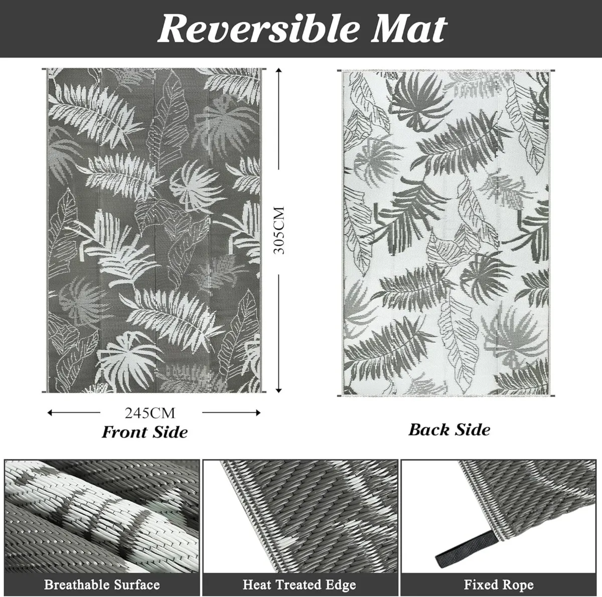 Large Outdoor Rug for Patios Waterproof Reversible - Image 2