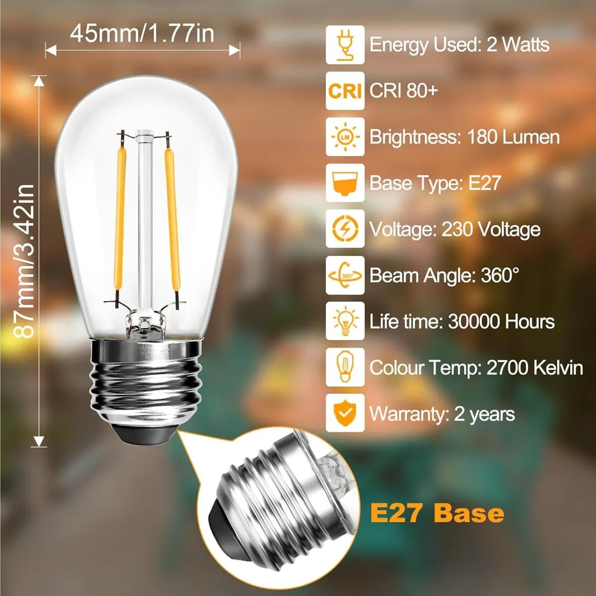 Outdoor String Lights 100FT LED Festoon Garden 30 - Image 4