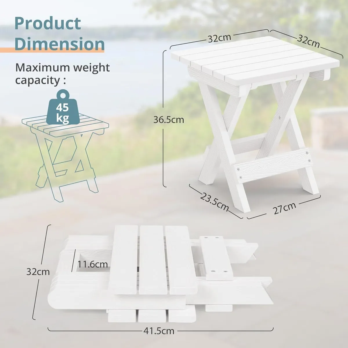 35 cm Folding Garden Side Table HDPS Outdoor with - Image 3