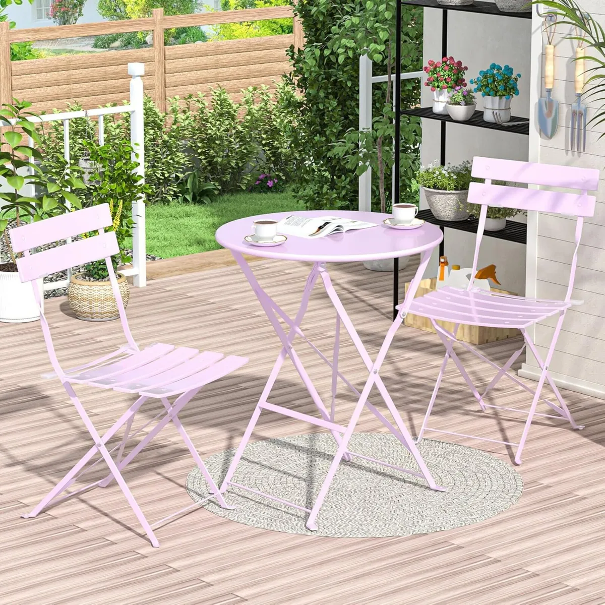 Folding Bistro Table and Chairs Set of 2 Balcony - Image 2
