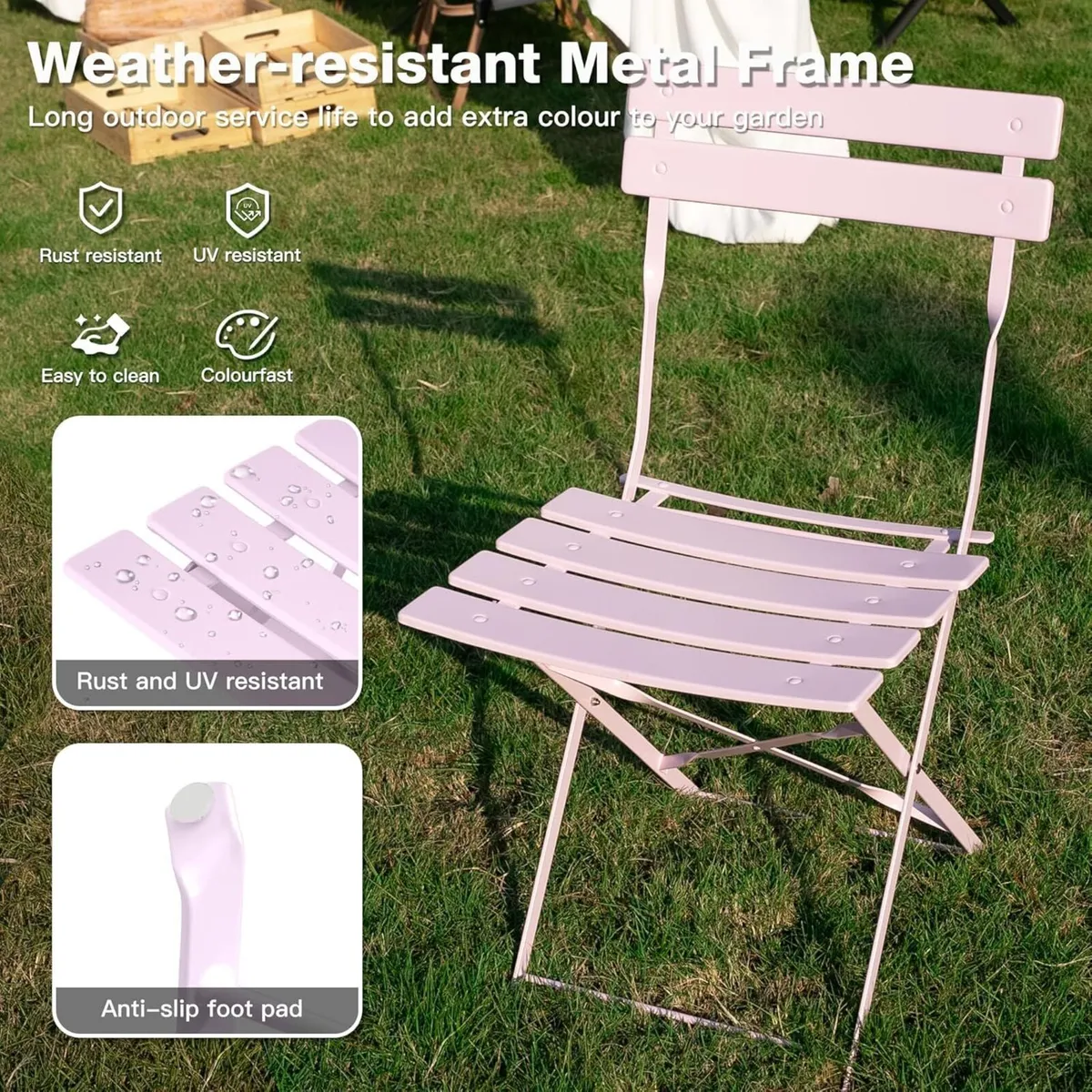 Folding Bistro Table and Chairs Set of 2 Balcony - Image 4